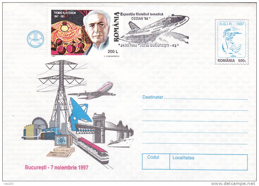 Trains,Computers,Bridge,A Irplane,Telecommunication ,1997 Covers Stationery Entier Postal CEDAN´98 Pmk  Romania. - Computers