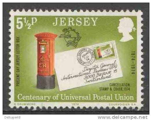 Jersey 1974 Mi 101 YT 95 ** Modern Pillar Box + Cover (1974) With Michel Number. 101 / Briefkasten - Centenary U.P.U. - Post