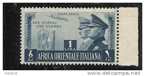 AFRICA ORIENTALE ITALIANA AOI 1941 ASSE ITALO-TEDESCA  AEREA  LIRE 1 MNH - Italian Eastern Africa