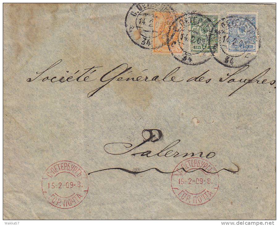 F-0731- Russia URSS - 1909 Cover From San Pietroburgo To Palermo (Italy Italia Italie) - Cartas & Documentos