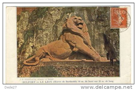 CPA Couleur - BELFORT - LE LION (Oeuvre De Bartholdi) 11m. De Haut Sur 223.de Long - Ayant Circulé En 1916 - Belfort – Siège De Belfort
