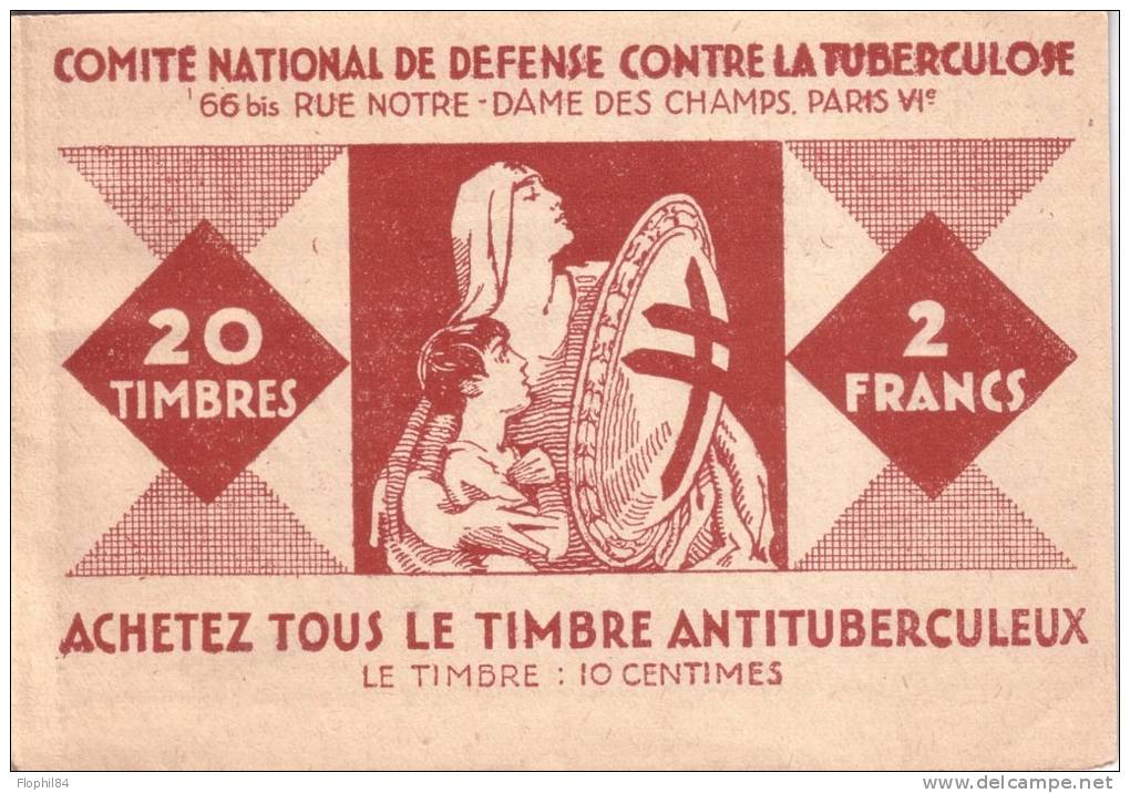 CARNET DE 20 TIMBRES - ACHETEZ TOUS LE TIMBRE ANTITUBERCULEUX - SUPERBE - GOMME INTACTE. - Blokken & Postzegelboekjes