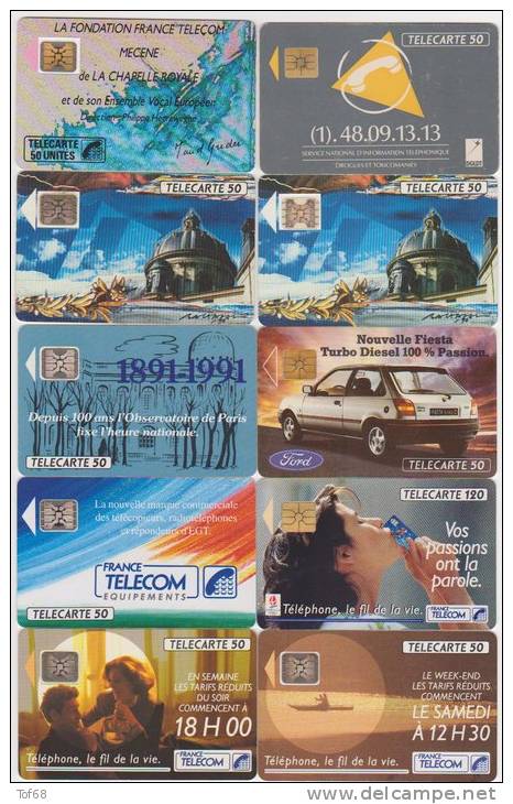 Lot De 10 Télecartes France - 1990