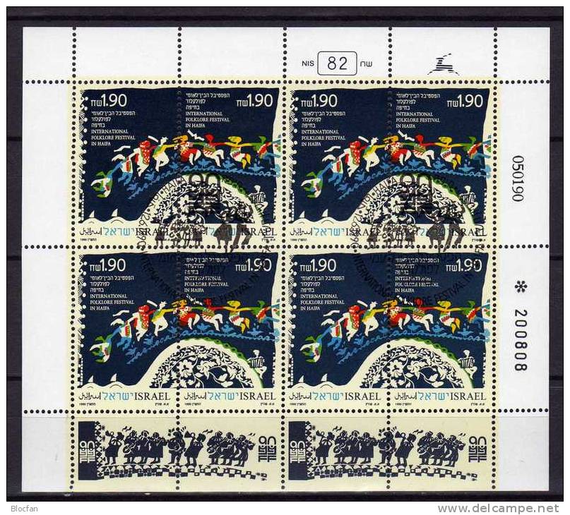 Tanz Der Jugend Folklore-Festival 1990 Israel 1160/1 Kleinbogen O 70€ Auf Dem Berg Karmel Culture Dancing Sheet Of Asia - Used Stamps (with Tabs)