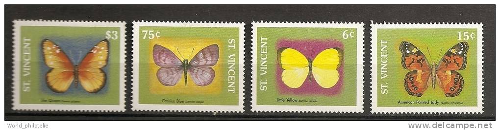 Saint Vincent 1989 N° 1166N / R ** Faune, Papillons, Vanessa Virginiensis, Leptotes Cassius, Danaus Gilippus, Battus - St.Vincent (1979-...)