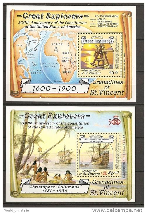 Saint Vincent Grenadines 1988 N° BF 23 / A ** Chirstophe Colomb, Bateau, Navigation, Sextant, Santa-Maria, Nus, Indigène - St.Vincent & Grenadines