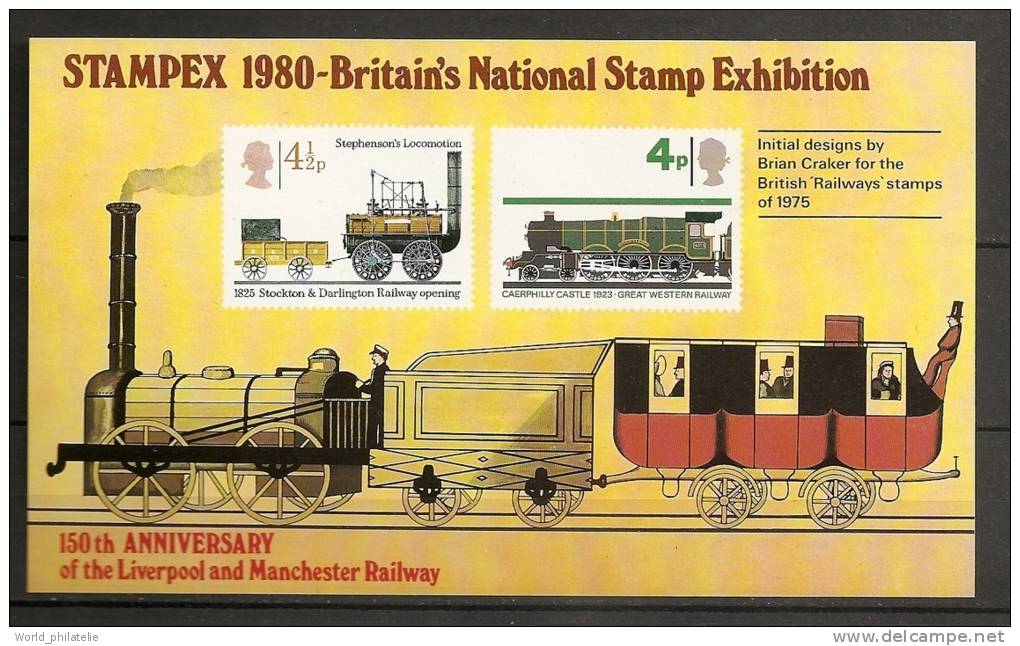 Grande-Bretagne 1980 BF Exposition Non Catalogué ** Trains, Locomotives, Liverpool, Manchester, Stockton, Darlington - Blocks & Miniature Sheets