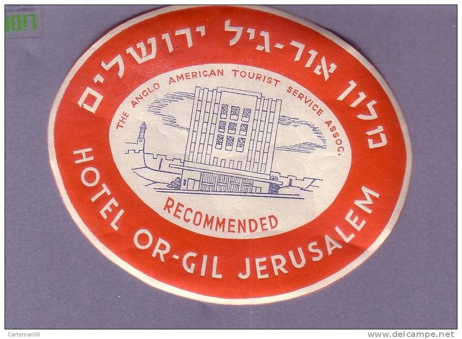 Israel - Etiquette D'Hôtel - Jerusalem - Hôtel OR-GIL - Hotelaufkleber