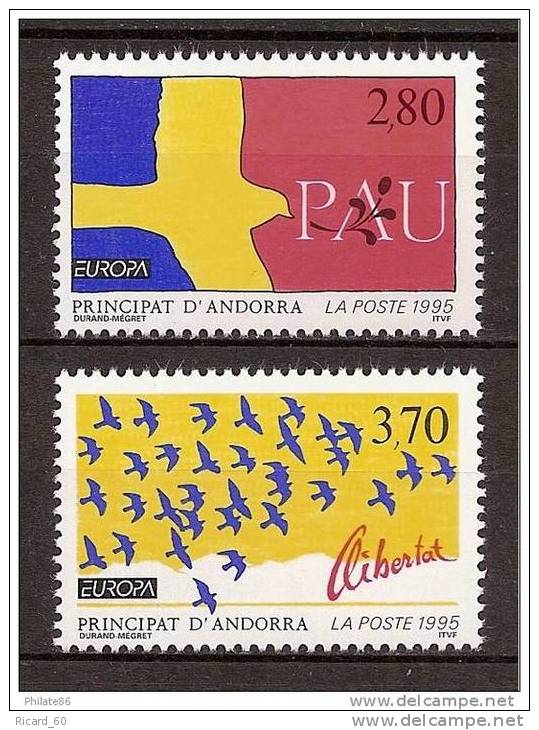 Timbre(s) Neuf(s)* Andorre, N°457-8, Europa, Paix Et Liberté, Colombes,1995 - Ungebraucht
