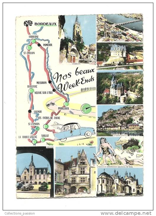 Cp, Carte Géographique, Nos Beaux Week-end - Bordeaux (33), Voyagée 1961 - Carte Geografiche