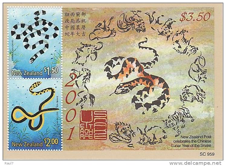 NEW ZEALAND, 2001 ANNEE DU SERPENT 1 BF  NEUF *** (MNH SHEET) - Unused Stamps