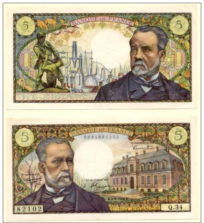 BILLET 5 FRANCS TYPE PASTEUR . 1 - 9 - 1966 - 5 F 1966-1970 ''Pasteur''