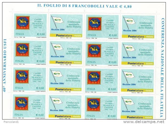 2006 Repubblica Minifoglio "unione Stampa Filatelica" Integri - MNH** - Blocks & Sheetlets