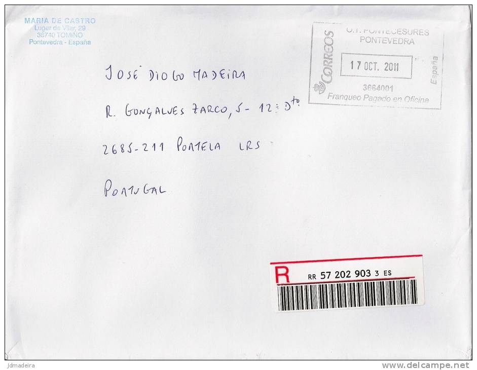 Spain Registered Cover To Portugal - Lettres & Documents
