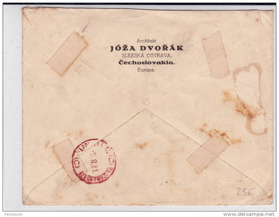 TCHECOSLOVAQUIE - 1921 - RARE ENVELOPPE RECOMMANDEE HONGROISE (MIXTE) De SLEZSKA OSTRAVA Pour NAPOLI (ITALY) - Sobres