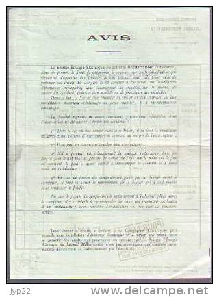 Facture Abonnement Force Motrice Energie Electrique Du Littoral Méditerranéen Décembre 1931 - Electricidad & Gas