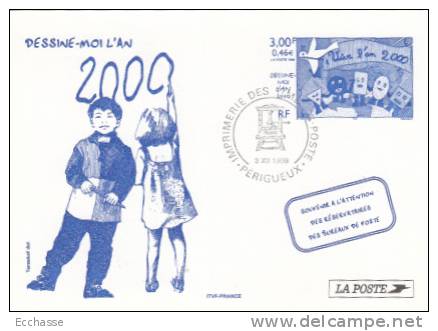 FRANCE Entier Postal Sur Carte Postale De L´Imprimerie Des Timbres-poste : Dessine Moi L´an 2000 - Official Stationery