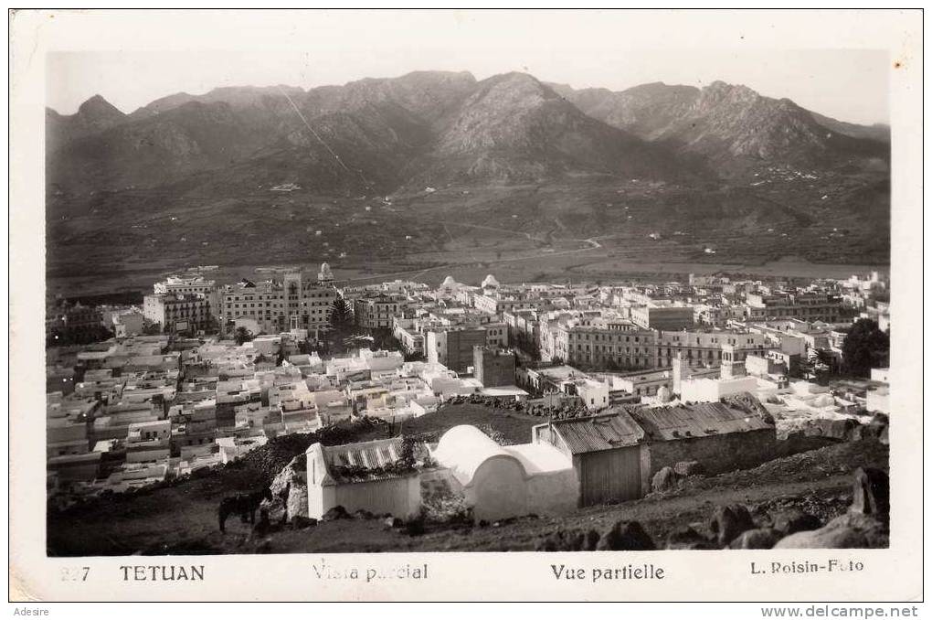 Marokko, TETUAN, Vue Partielle, Fotokarte Gelaufen Vor 1955, Alliierter Zensurstempel, Seltene Sondermarken Doppelfrank. - Sonstige & Ohne Zuordnung