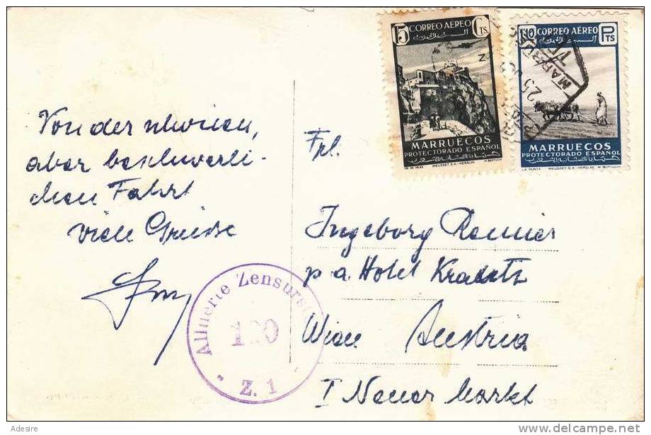 Marokko, TETUAN, Vue Partielle, Fotokarte Gelaufen Vor 1955, Alliierter Zensurstempel, Seltene Sondermarken Doppelfrank. - Sonstige & Ohne Zuordnung