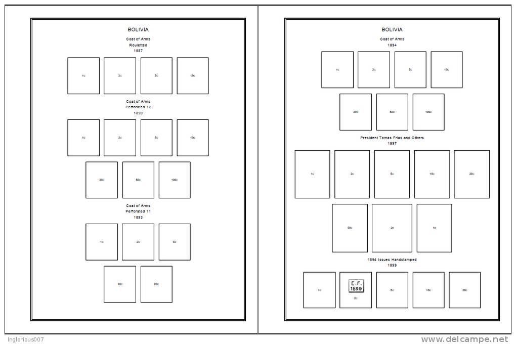 BOLIVIA STAMP ALBUM PAGES 1853-2010 (191 Pages) - Engels