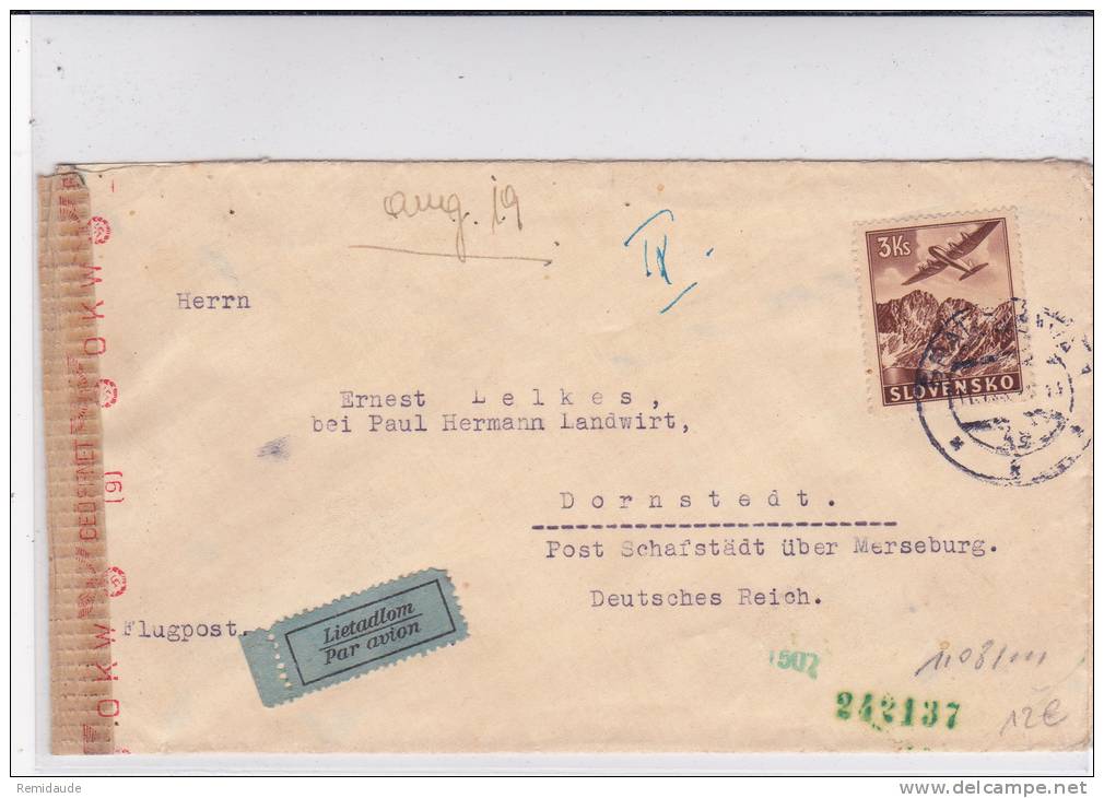 SLOVAQUIE - 1944 - ENVELOPPE De BRATISLAVA Par AVION Avec CENSURE Pour DORNSTEDT (GERMANY) - Lettres & Documents