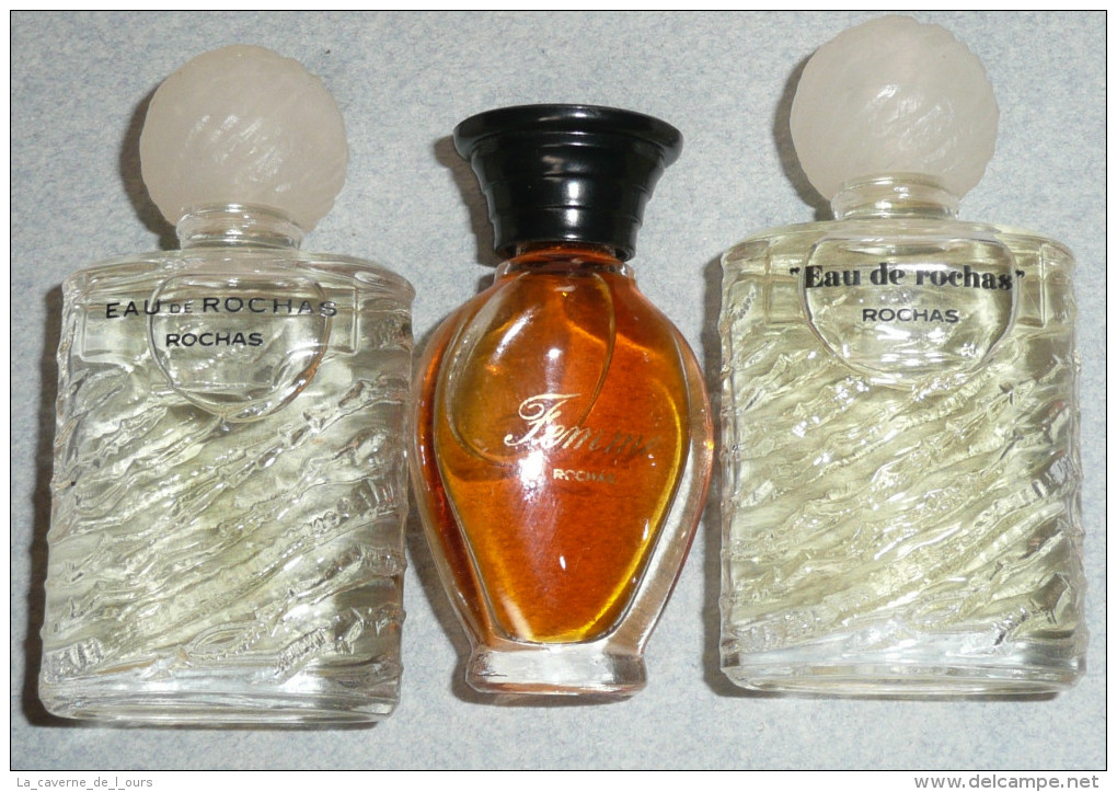 Lot De 3 Miniatures De Parfum Sans Boite "Femme" & "Eau" (2 Variétés) De ROCHAS - Miniatures Femmes (sans Boite)