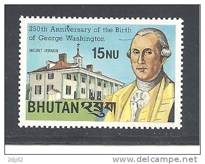 Naissance, 250, Anniversaire, "Mont Vernon", Bhouthan 585 MNH**   (ETR467) - George Washington