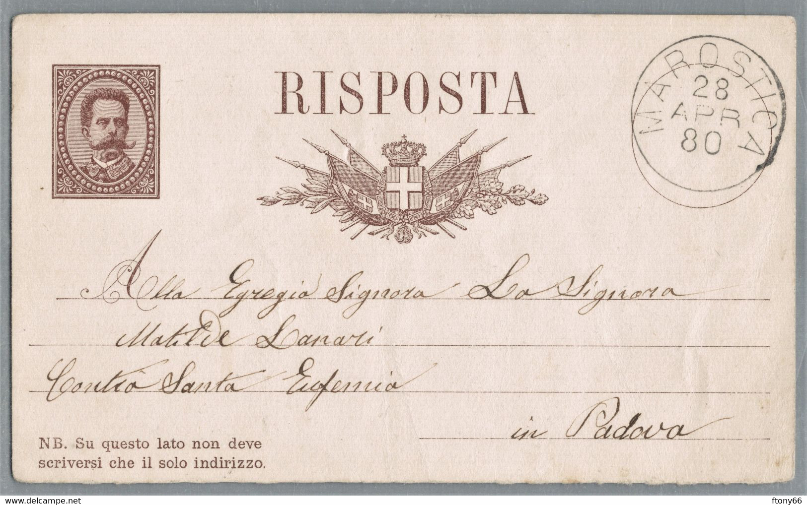 Regno D'Italia - Cartolina Postale Di Risposta Viaggiata Da Marostica Per Padova 1880 - Stamped Stationery