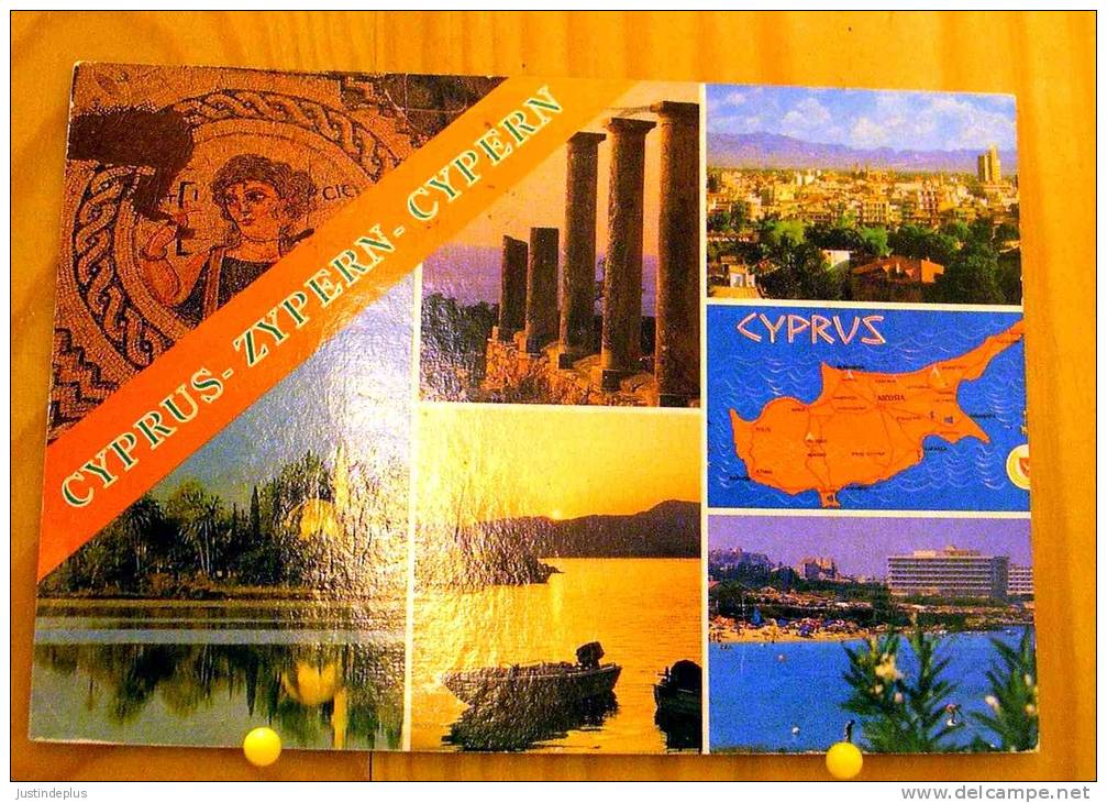 CHYPRE CYPRUS MULTIVUES CARTE GEOGRAPHIQUE 2 TIMBRES SCAN R/V - Chypre