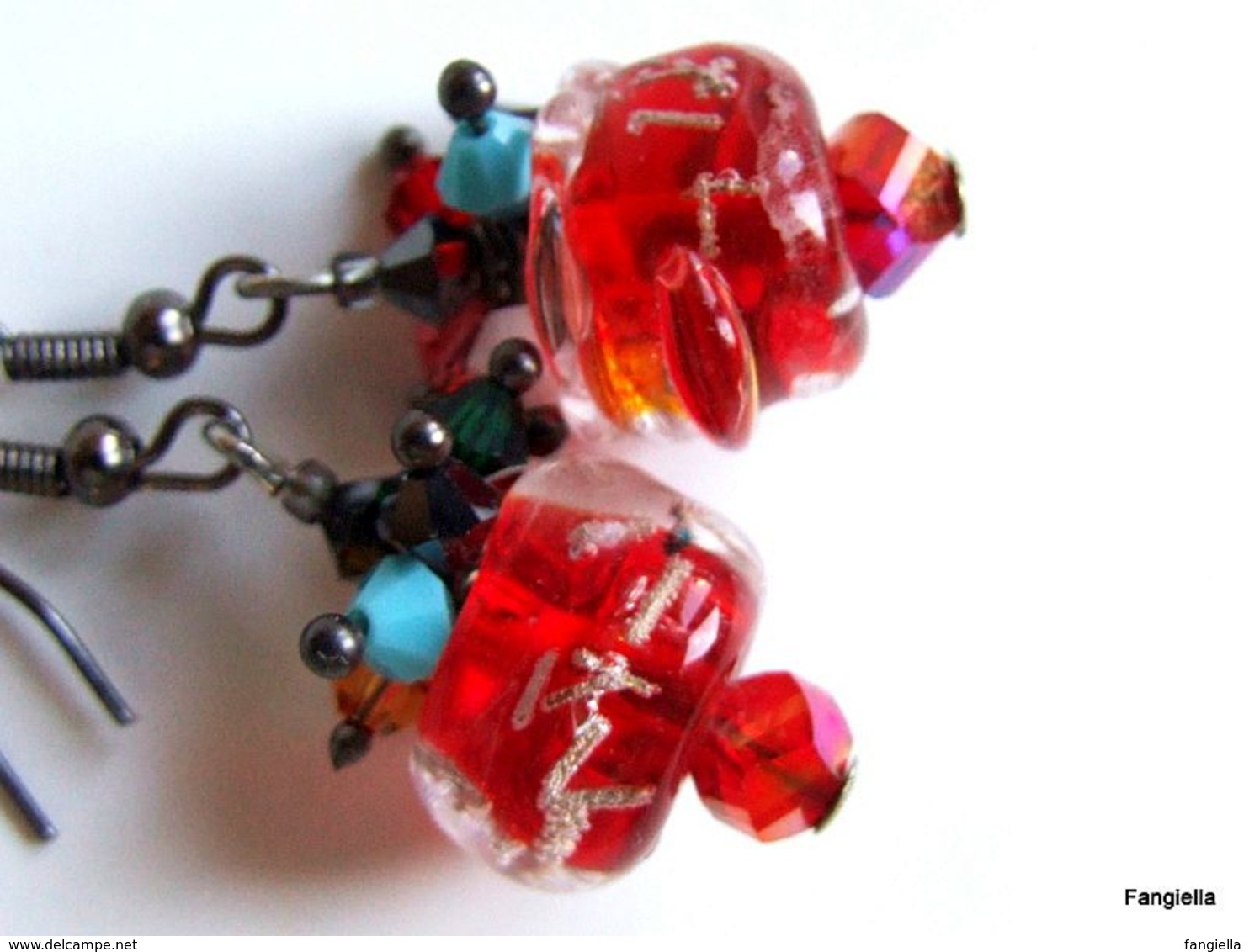 Boucles D'oreilles Rouges En Verre Filé Au Chalumeau Et Perles En Cristal Swarovski - Earrings