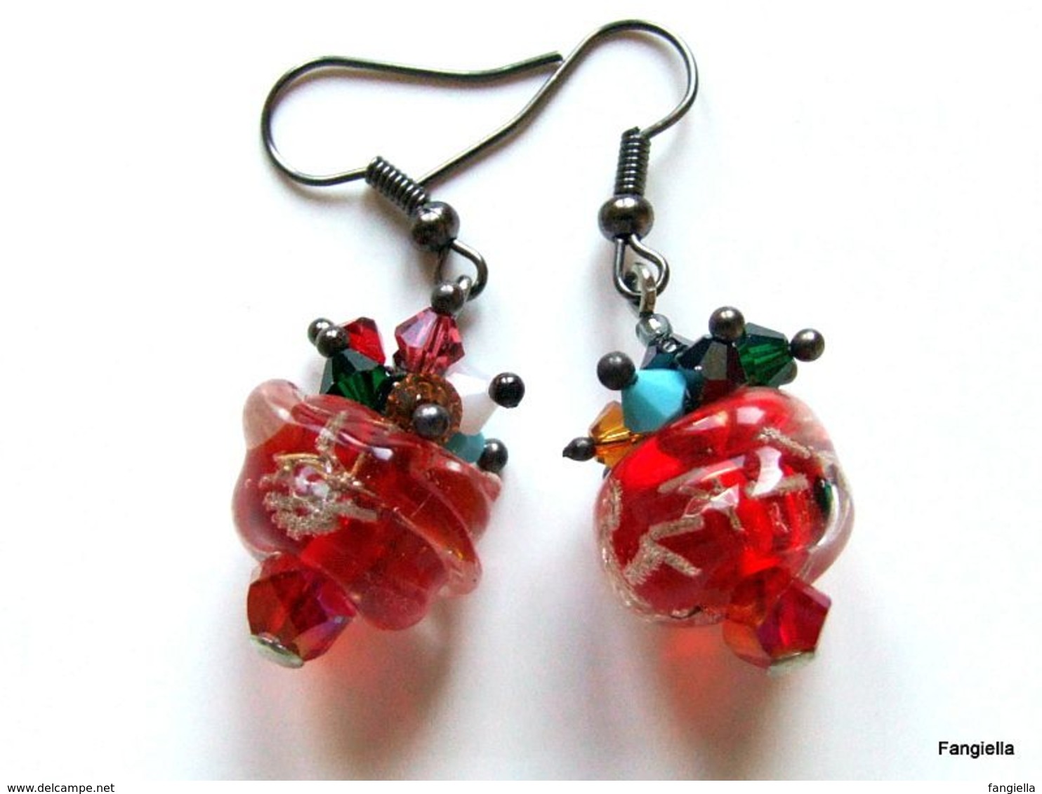 Boucles D'oreilles Rouges En Verre Filé Au Chalumeau Et Perles En Cristal Swarovski - Earrings