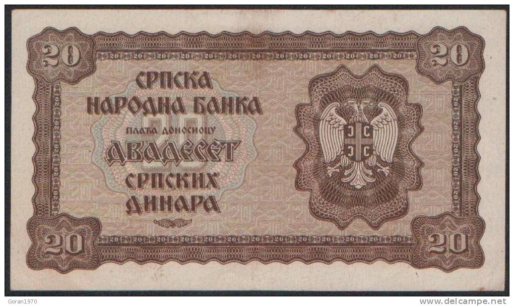 SERBIA 20 DINARS 1.05.1941  P-   XF+/AU (227) - Servië