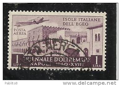 EGEO 1940 MOSTRA TRIENNALE D´OLTREMARE AEREA  LIRE 1  TIMBRATO - Aegean