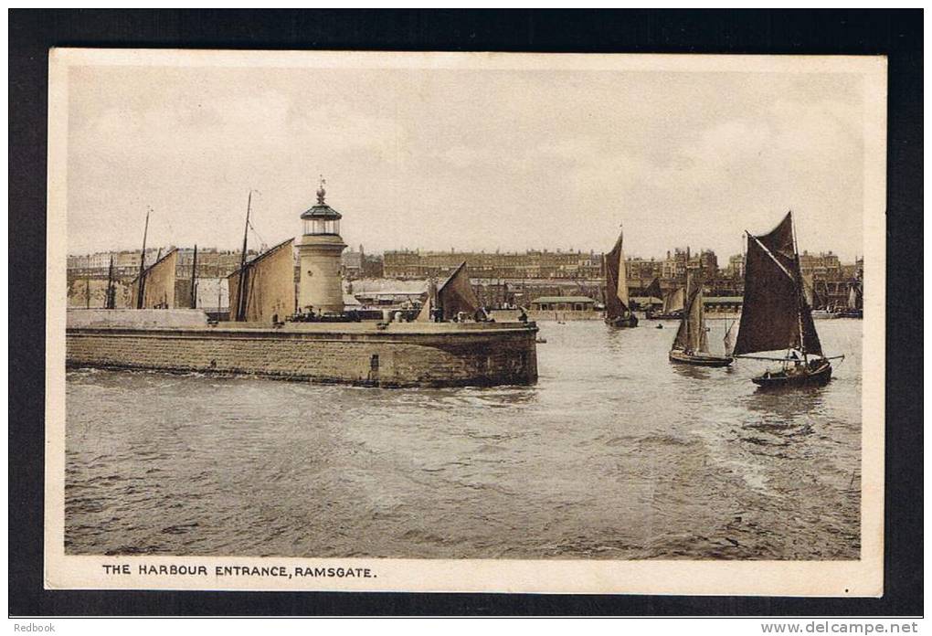 RB 778 -  Postcard The Harbour Entrance Fishing Boats &amp; Ramsgate Lighthouse Kent - Lighthouses