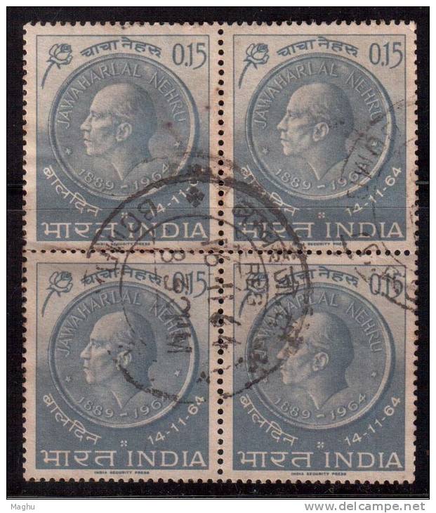 India Used Block Of 4, 1964 Nehru., Rose - Blocs-feuillets