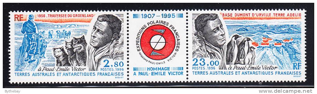 French Southern & Antarctic Scott #217a MNH Pair With Label Polar Explorer Paul-Emile Victor - Ongebruikt