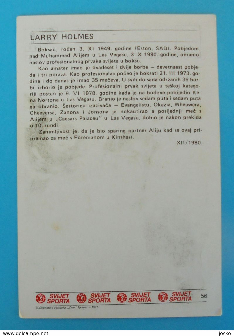 LARRY HOLMES (USA) ... Yugoslavia Vintage Card Svijet Sporta * Boxing Boxe Boxeo Boxen Pugilato Boksen Boksning - Trading-Karten