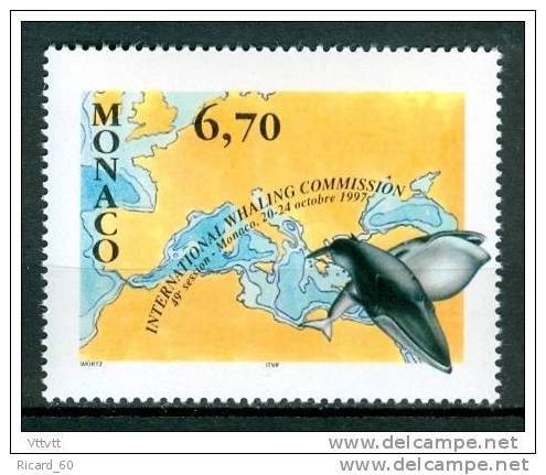 Timbre(s) Neuf(s) **monaco, N°2133 Y Et T, Protection Des Baleines, Carte De L'europe Et Du Bassin Méditerranéen,1997 - Wale