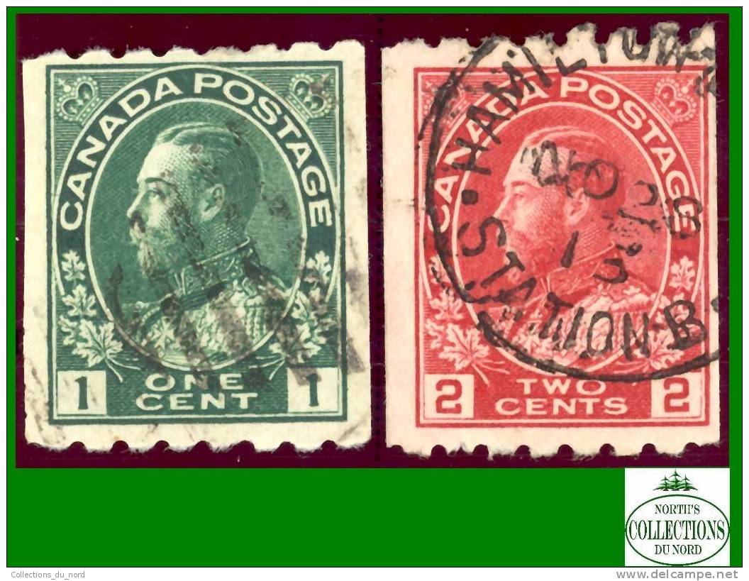 Canada Set Of # 123 & # 124 Coil - Scott - Unitrade - Admiral Issue - Dated: 1913 / Timbres Serpentin - Oblitérés