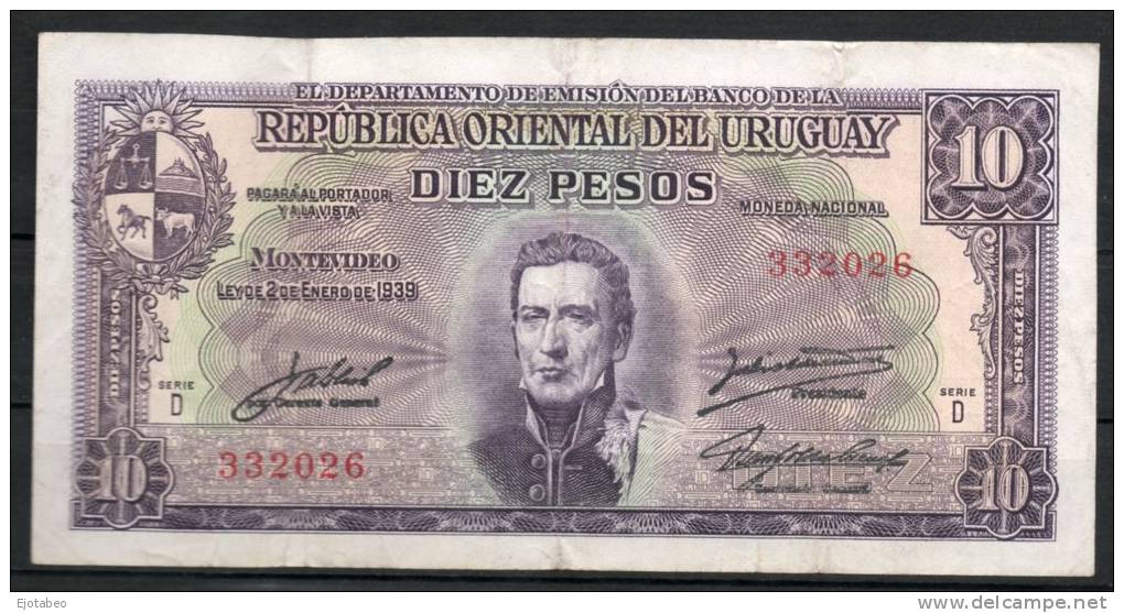 4- URUGUAY -1939 Billetes De 10 Pesos Term. 026 - Uruguay