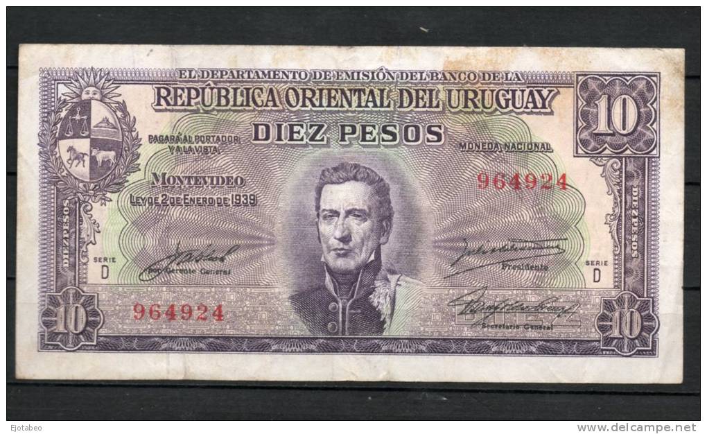 10- URUGUAY -1939 Billetes De 10 Pesos Term. 924 - Uruguay