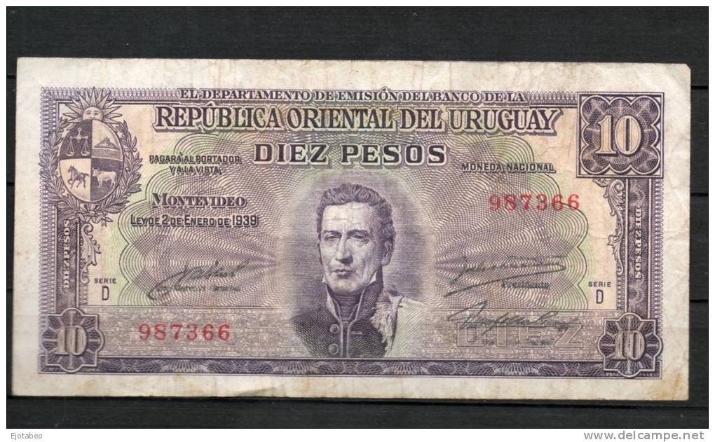 11- URUGUAY -1939 Billetes De 10 Pesos Term. 366 - Uruguay