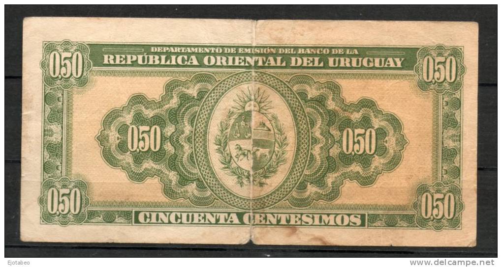 14- URUGUAY -1939 Billetes Emitidos  De 1939 A 1966 De  0.50 Peso Term. 348-Serie Q  (Ver Foto) - Uruguay