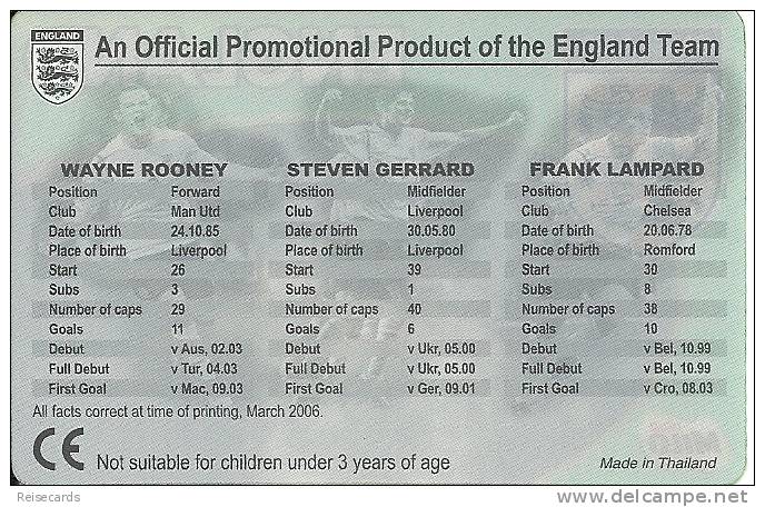 Football Team England - 3D Card - Wayne Rooney, Steven Gerrard, Frank Lampard - Other & Unclassified