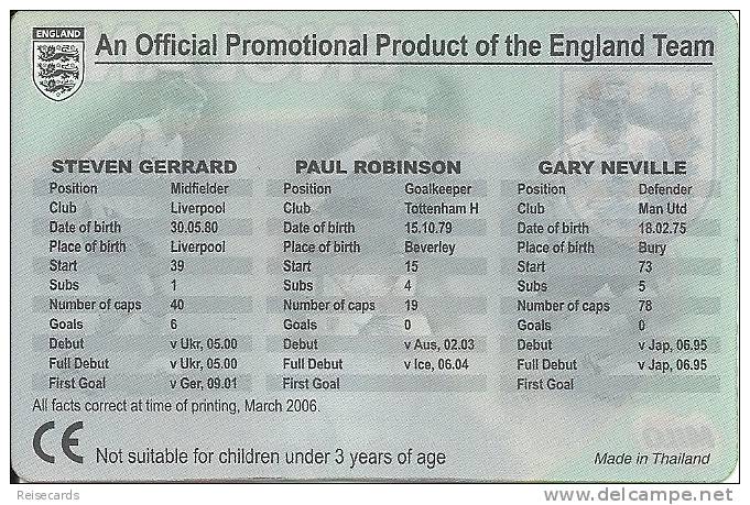 Football Team England - 3D Card - Steven Gerrard, Paul Robinson, Gary Neville - Other & Unclassified