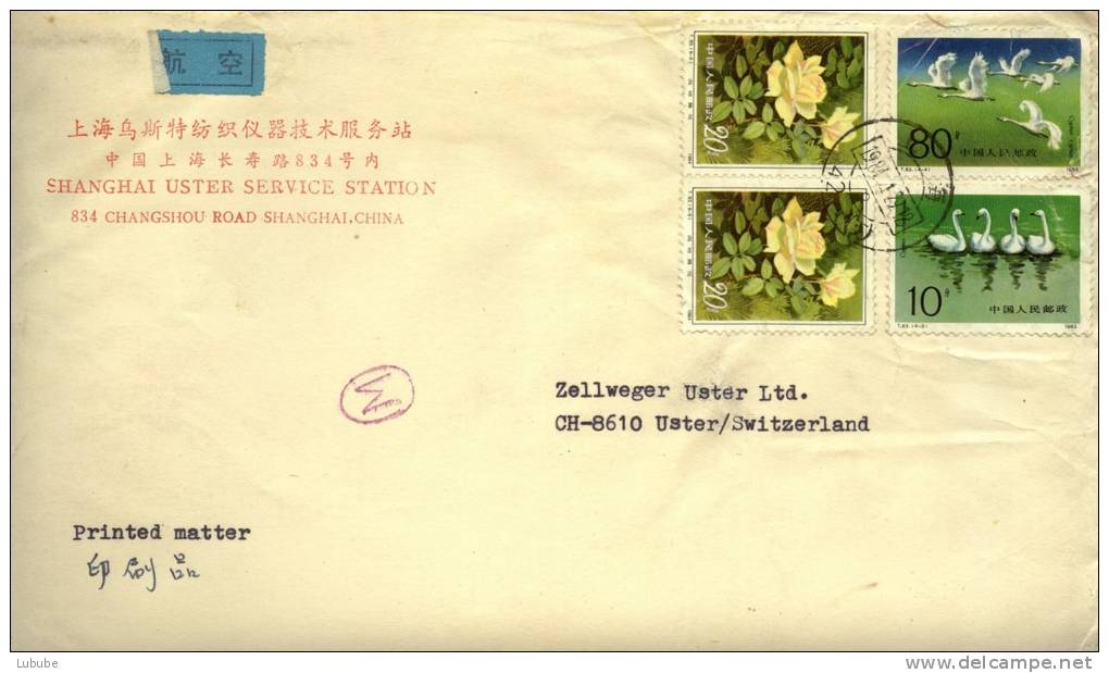 Luftpost Brief  Shanghai - Uster          1984 - Brieven En Documenten