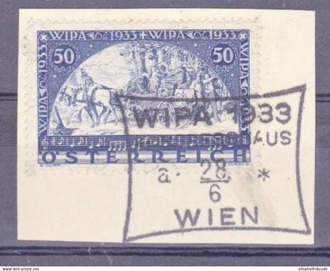 AUTRICHE - 1933 - YVERT N° 430a Avec FILS DE SOIE Sur FRAGMENT Avec OBLITERATION WIPA 1933 - COTE : 725 EUROS+++ - Gebruikt