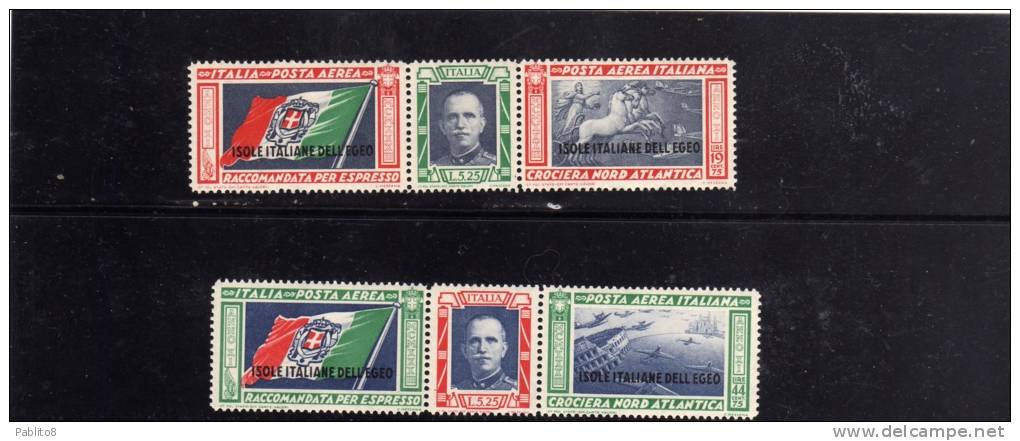 COLONIE ITALIANE EGEO 1933 AIR MAIL POSTA AEREA TRITTICI CROCIERA BALBO SERIE COMPLETA MNH - Aegean