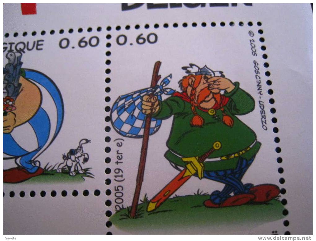 BELGIQUE. BD. UDERZO. GOSCINNY. ASTERIX CHEZ LES BELGES. OBELIX. 6 timbres.Pastiche d´une peinture de Breughel.