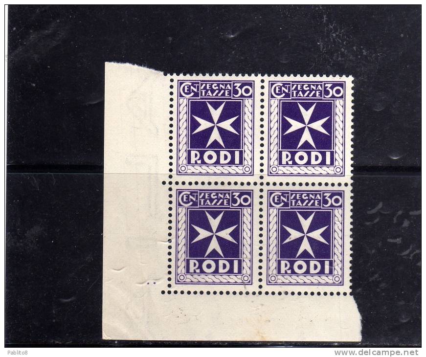 EGEO 1934 SEGNATASSE 30 C MNH QUARTINA - Egeo